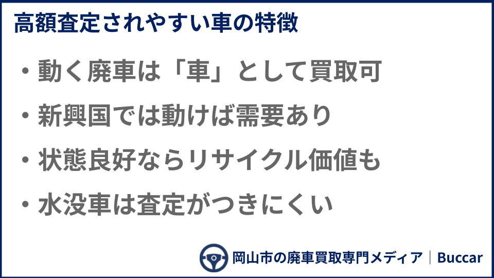 高額査定されやすい車の特徴についての説明画像
