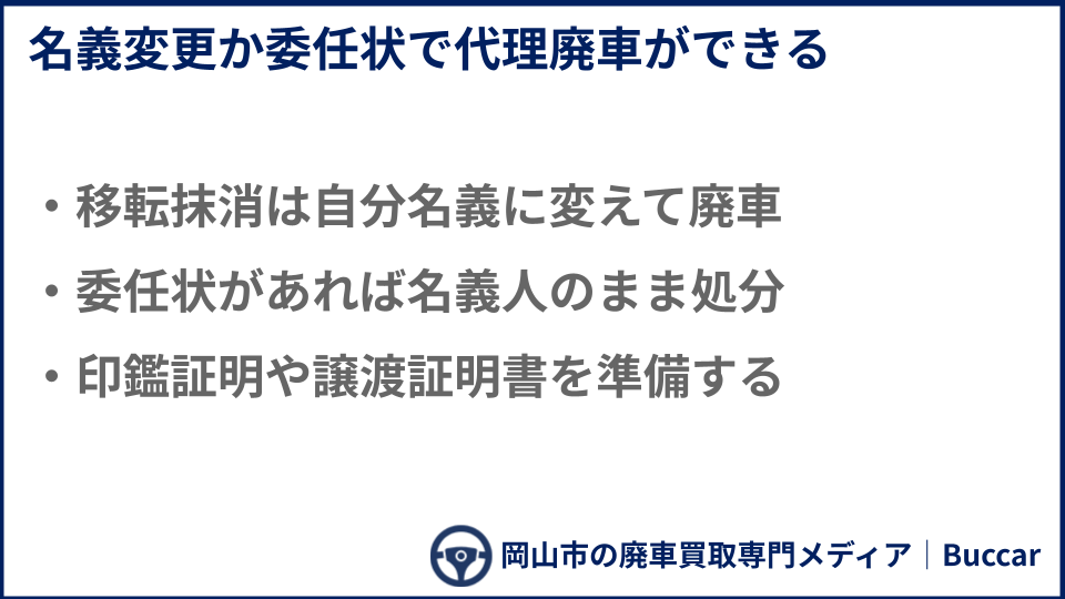他人名義の車の廃車手続きについての説明画像