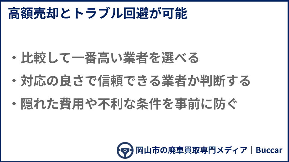 廃車買取の相見積もりで得られるメリットについての説明画像