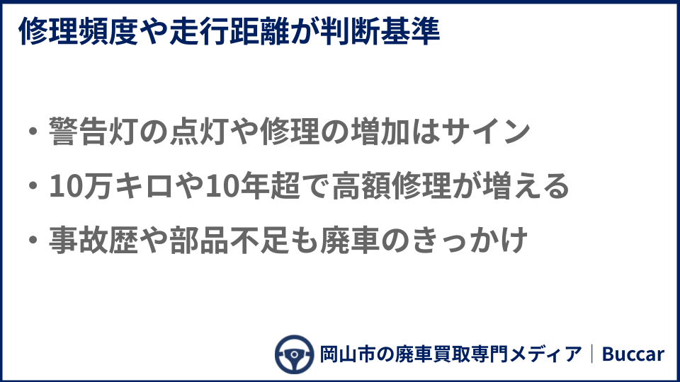 車両状態から見える廃車の兆候についての説明画像